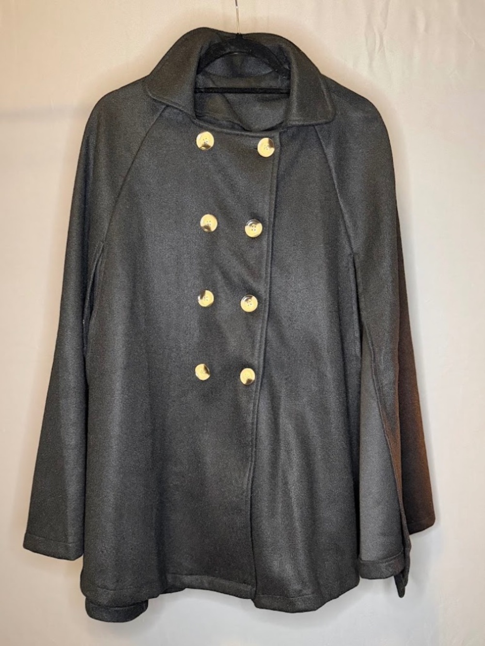 Commence Black Cape Coat One Size Tortoise Shell Button Wrap Coat